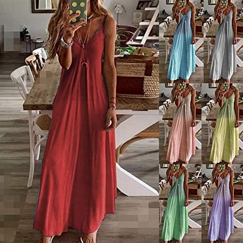 Mimacoo Секојдневен Макси Фустан за Женска Солидна Боја Прашка Фустан Плус Големина Cami Фустан V Вратот Долг Фустан без