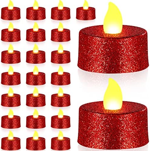 24 Пакети за Денот на Вљубените Сјајот на Батеријата Чај Светла Flameless Led Tealights Управувана Треперење Свеќи со Топла