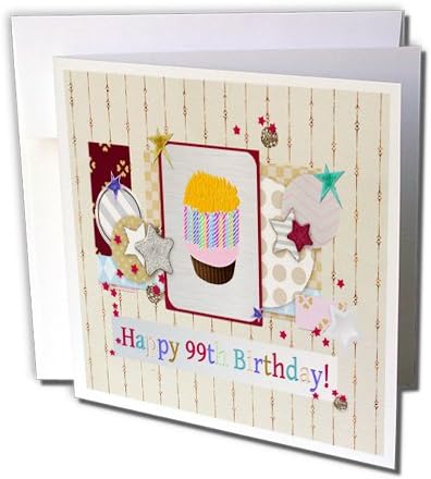 3dRose Колаж на Ѕвездите, Cupcake, и Свеќа, Среќен 99Th Роденден - Поздрав Картичка, 6 x 6, Една (gc_243731_5)