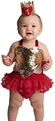Денот на вљубените Облека за Новороденче Девојка Sequin Оглавник Romper Ракави Чипка Туту Фустан Bodysuit Tulle Здолништа