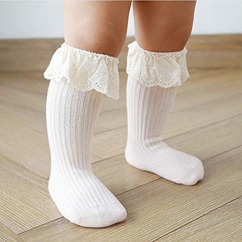 4-Pack Бебе Девојки Коленото Високи Чорапи Доенчиња Години Лак Поврзана Чорапи Памук Цевка Износени Чорапи